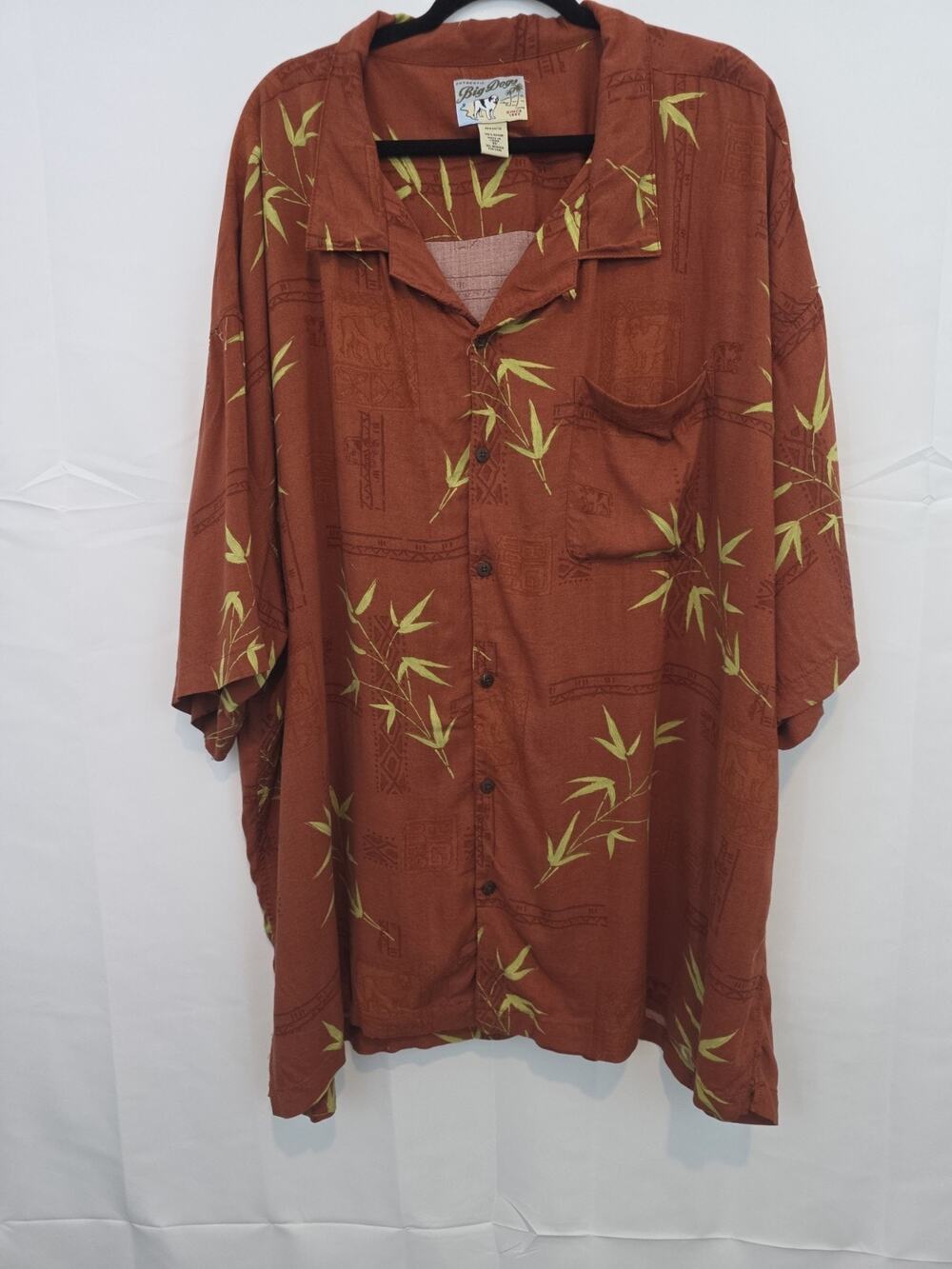 Big Dogs Hawaiian Shirt Rust Bamboo Tropical Print Button Down Men 5X